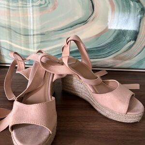 Pink Espadrille Wrap Wedge Sandals